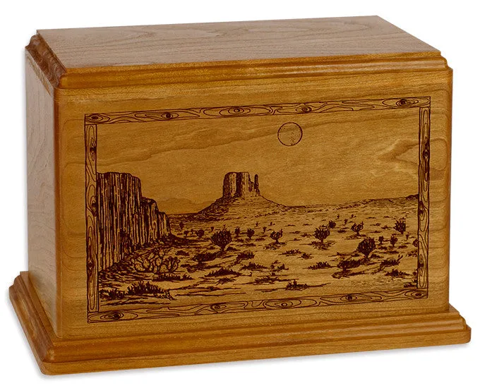 Laser Carved Wood Cremation Urn - Desert Mesa (Made in USA)