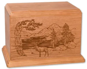 Laser Carved Wood Cremation Urn - Elk (Made in USA)
