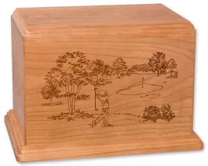 Laser Carved Wood Cremation Urn - Golf (Made in USA)