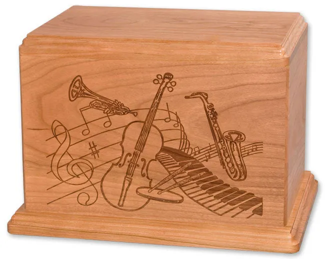 Laser Carved Wood Cremation Urn - Music (Made in USA)