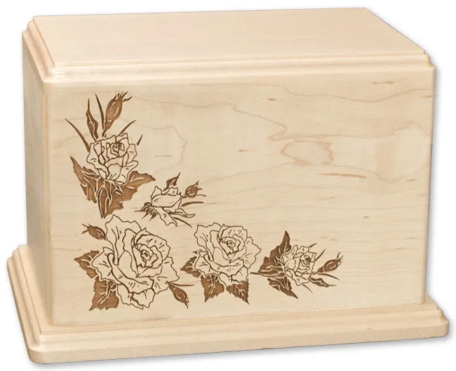 Laser Carved Wood Cremation Urn - Roses (Made in USA)