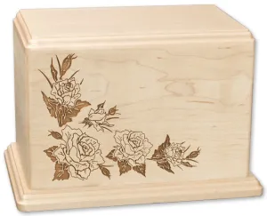 Laser Carved Wood Cremation Urn - Roses (Made in USA)
