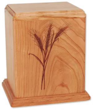 Laser Carved Wood Cremation Urn - Wheat (Made in USA)