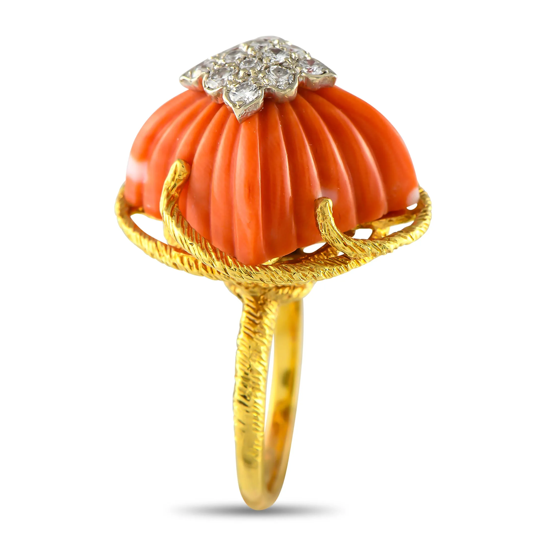 LB Exclusive 18K Yellow Gold 0.37ct Diamond and Carved Coral Ring MF04-05025