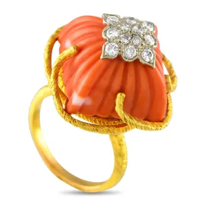 LB Exclusive 18K Yellow Gold 0.37ct Diamond and Carved Coral Ring MF04-05025