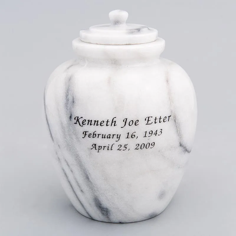 Legacy Sharing/Youth Round Natural Marble Cremation Urn in White