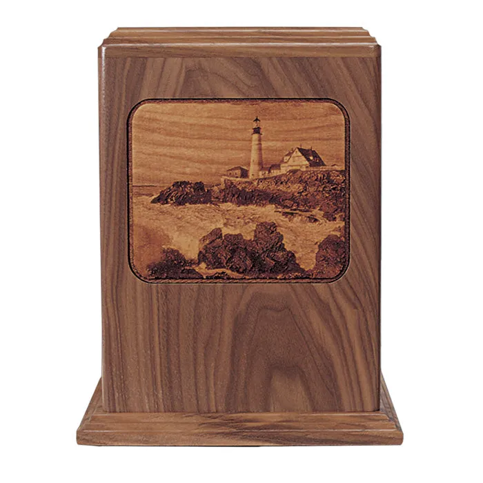 Lighthouse Photo Laser Engraved Wood Urn