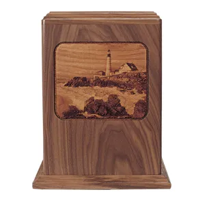 Lighthouse Photo Laser Engraved Wood Urn