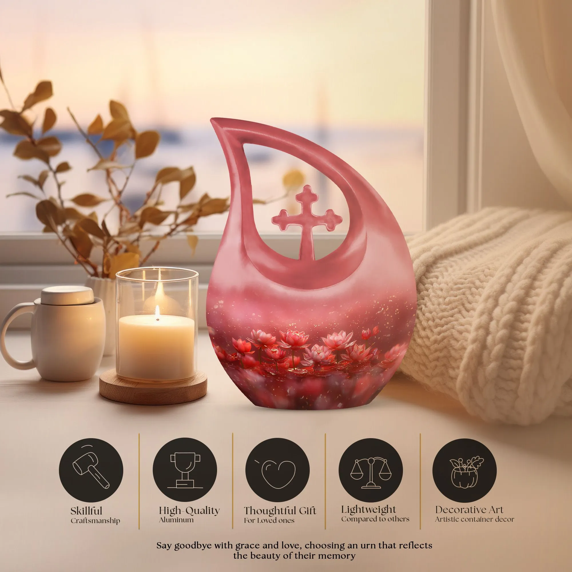 Lotus Urn - Medium Size Memorial Cremation Urn For Human Ashes