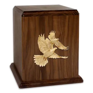 Lovebirds Inlay Companion Urn in Walnut Wood