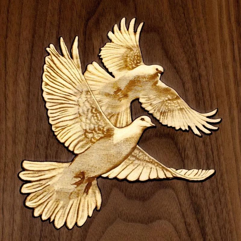 Lovebirds Inlay Companion Urn in Walnut Wood