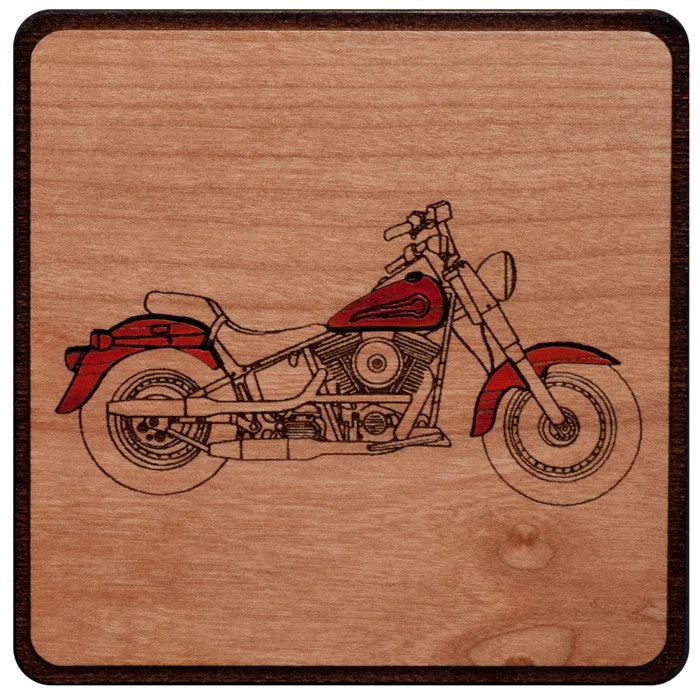 Mahogany Urn with Mosaic Motorcycle Artwork