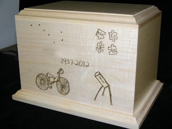 Maple Wood Cremation Urn with Laser Engraved Photo Memorial