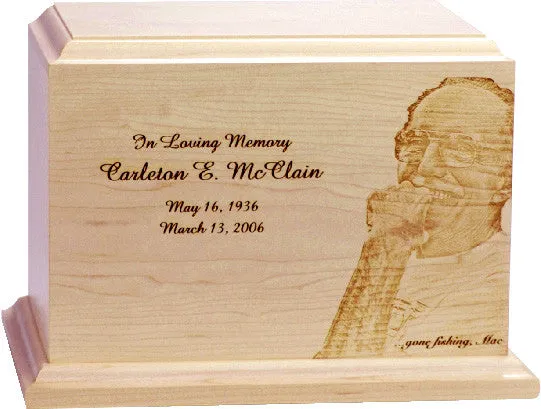 Maple Wood Cremation Urn with Laser Engraved Photo Memorial