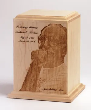 Maple Wood Cremation Urn with Laser Engraved Photo Memorial