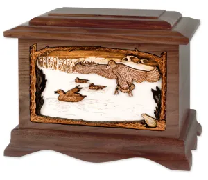 Marshland Melody Cremation Urn with Ducks Wood Art Scene
