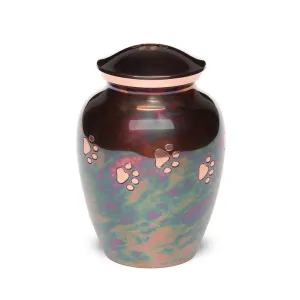 MEDIUM Brass Pet Urn -1649  "Forever Paw" - Raku finish