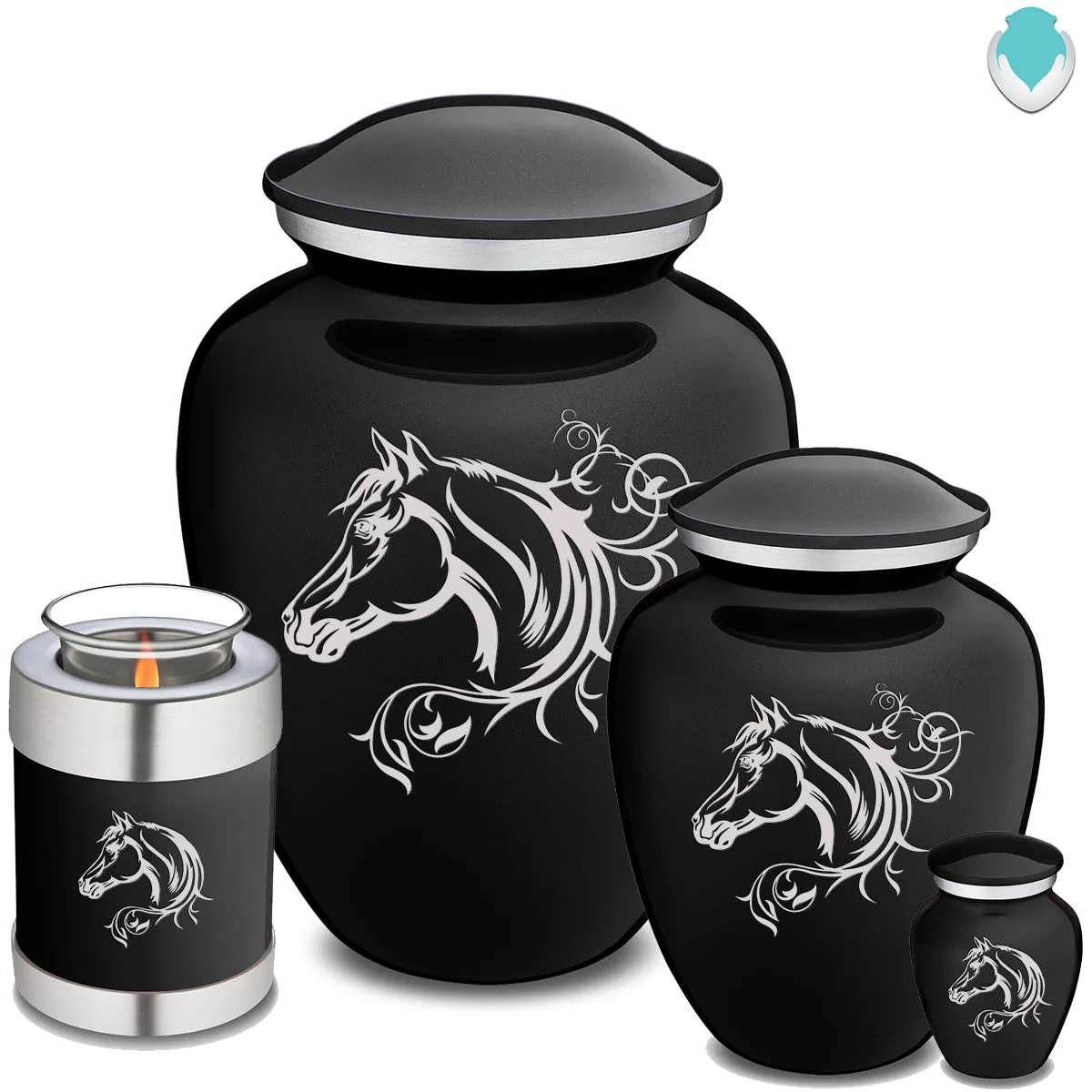 Medium Embrace Black Horse Cremation Urn