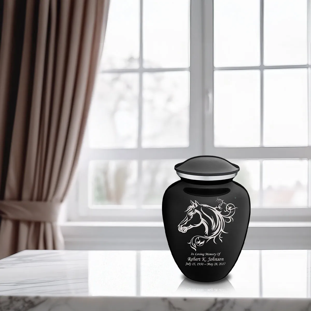 Medium Embrace Black Horse Cremation Urn