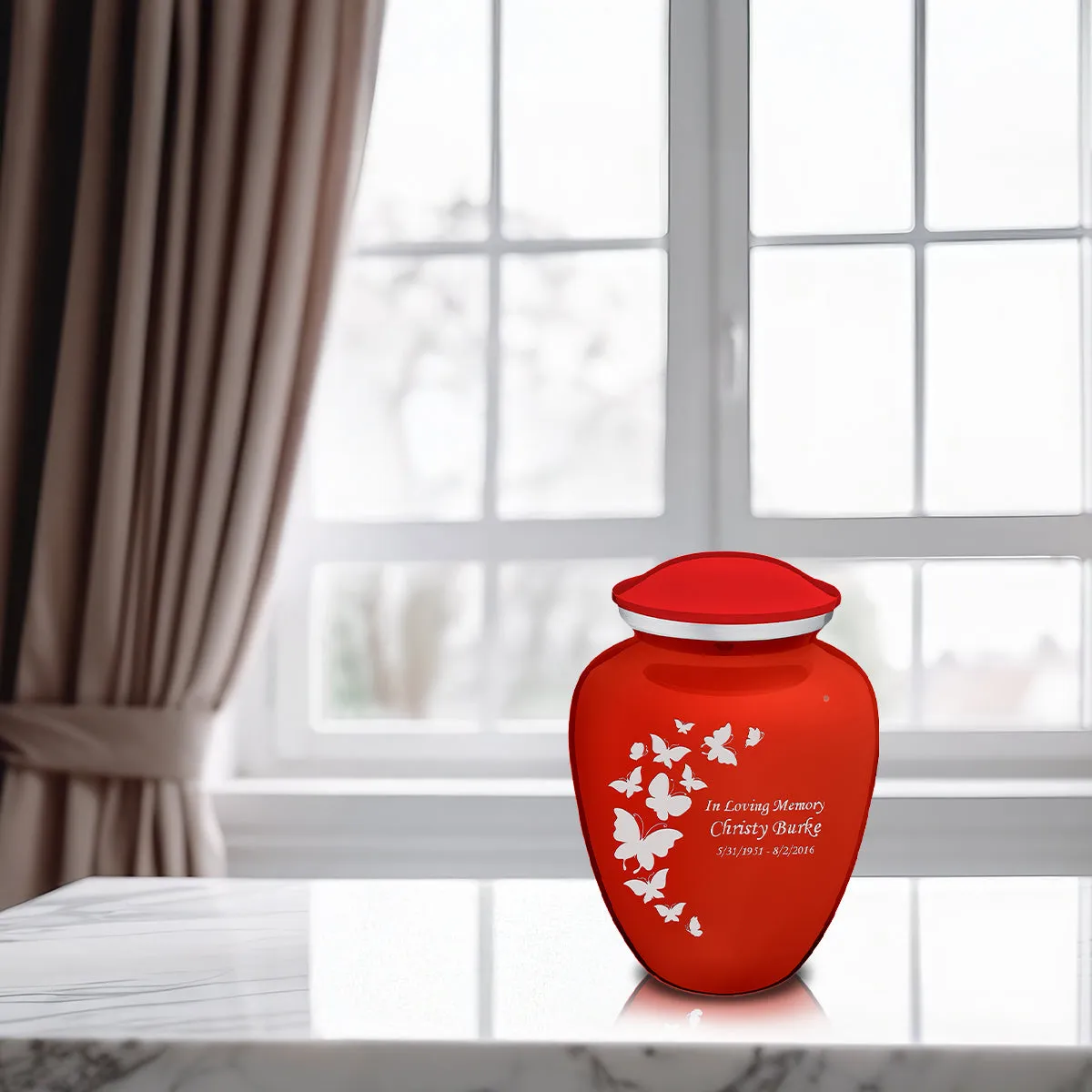 Medium Embrace Bright Red Butterfly Cremation Urn