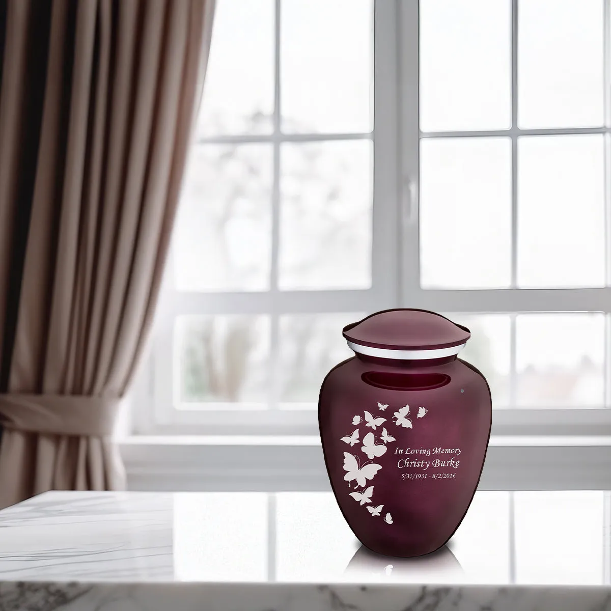 Medium Embrace Cherry Purple Butterfly Cremation Urn