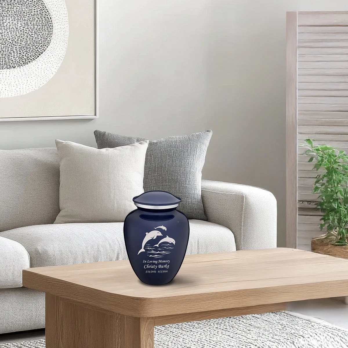 Medium Embrace Cobalt Blue Dolphins Cremation Urn