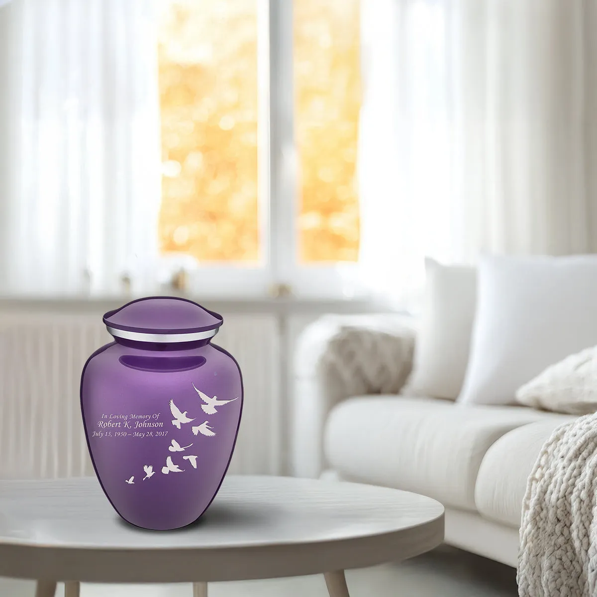 Medium Embrace Purple Doves Cremation Urn