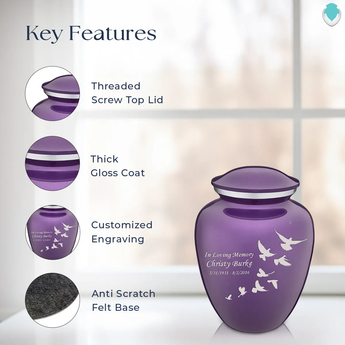 Medium Embrace Purple Doves Cremation Urn