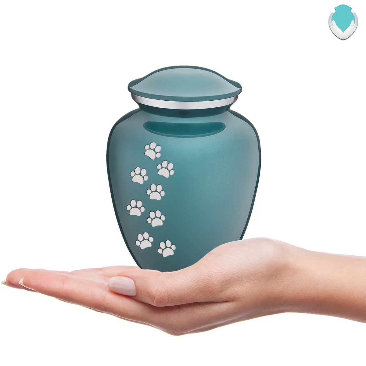 Medium Embrace Teal Walking Paws Pet Cremation Urn