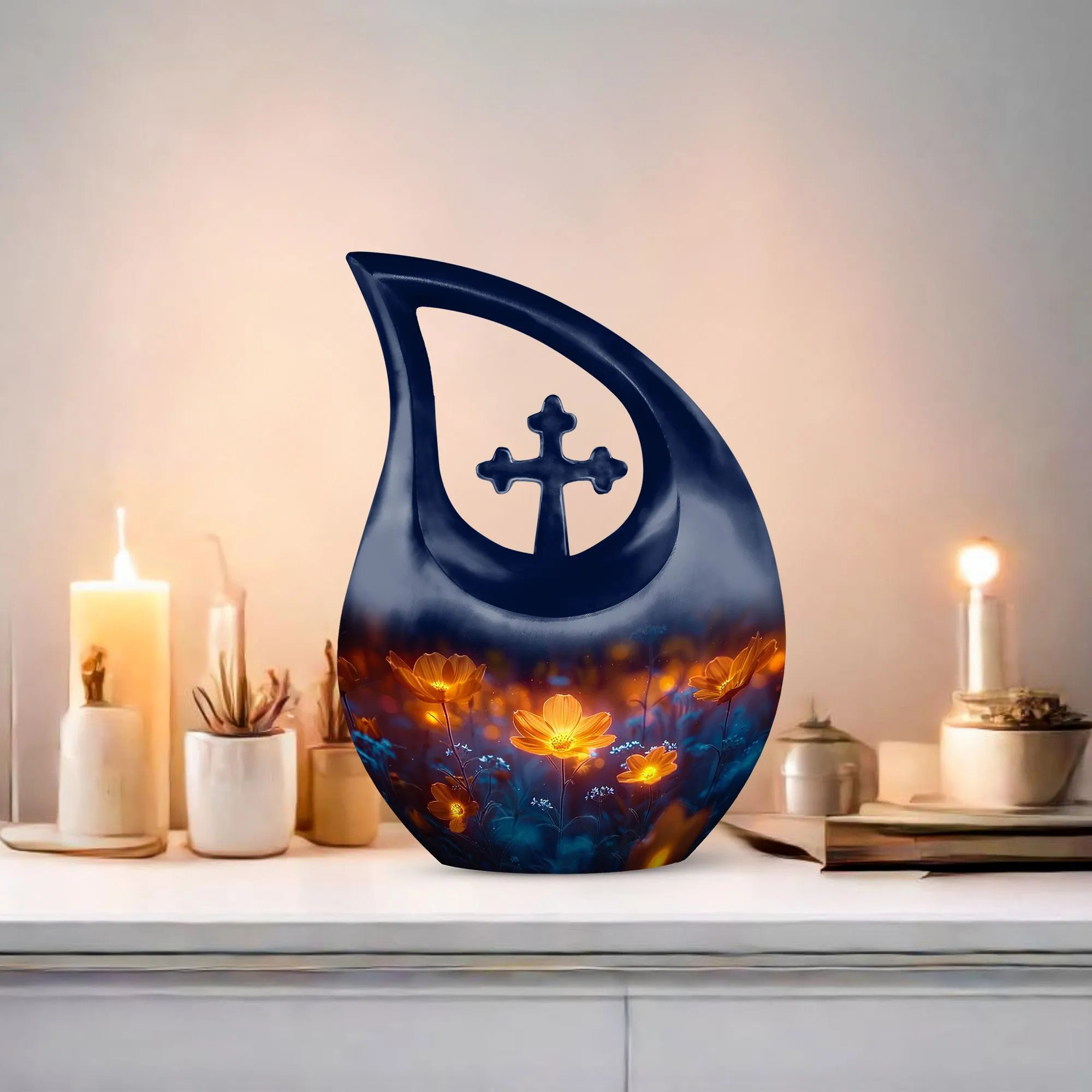 Midnight Floral Tributes - Cross Drop Urn for Cherished Memories