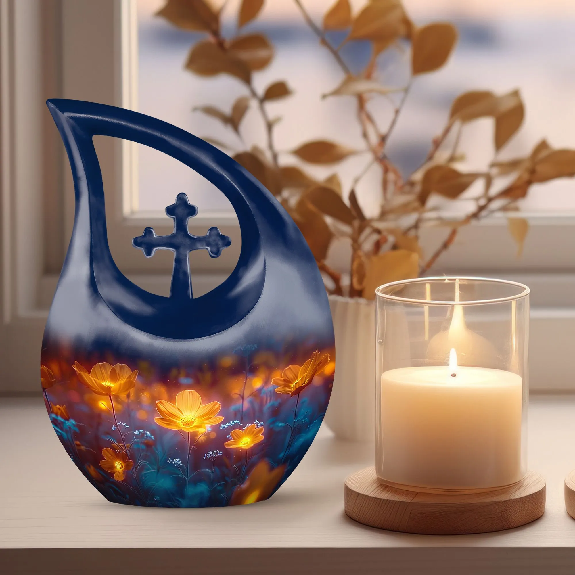 Midnight Floral Tributes - Cross Drop Urn for Cherished Memories