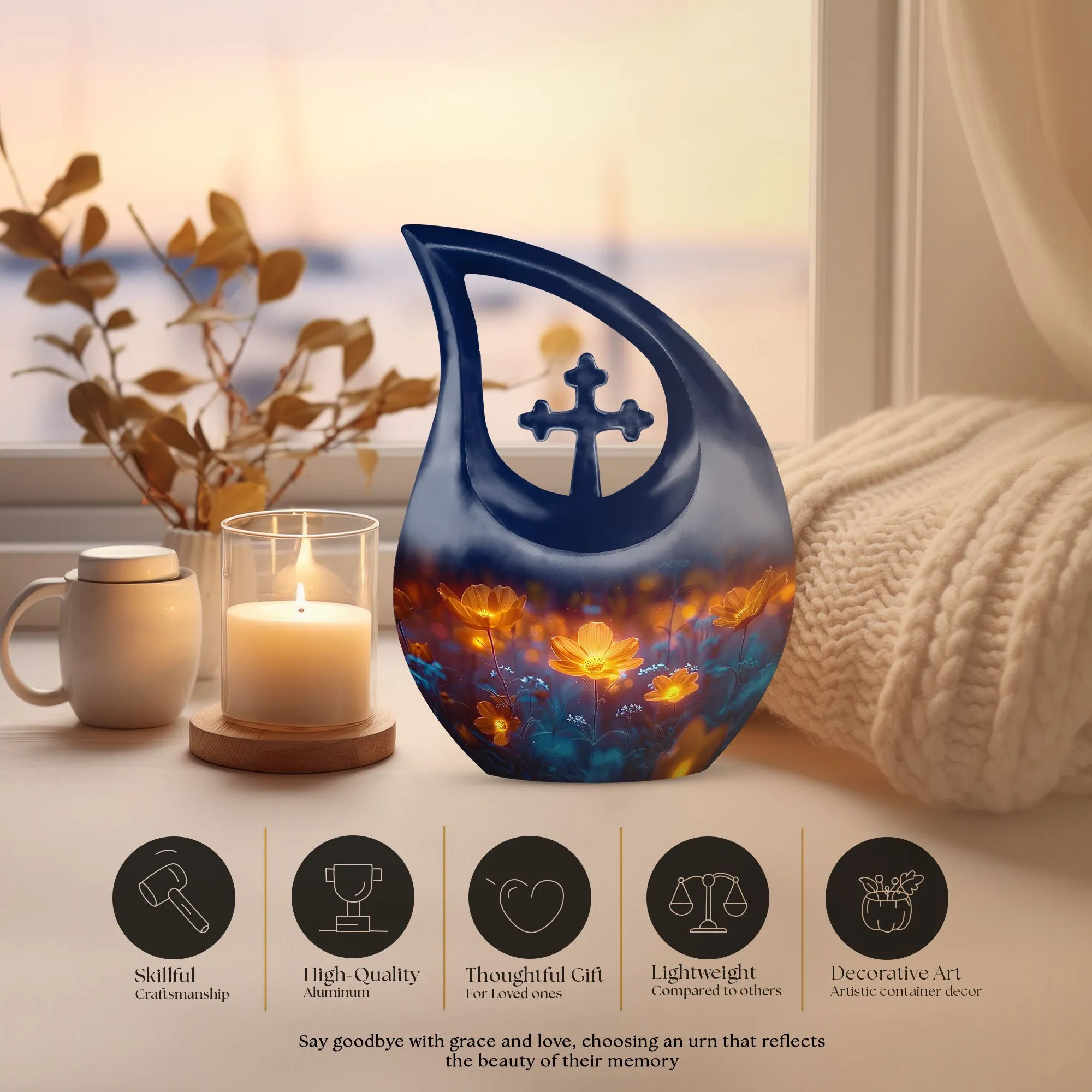 Midnight Floral Tributes - Cross Drop Urn for Cherished Memories