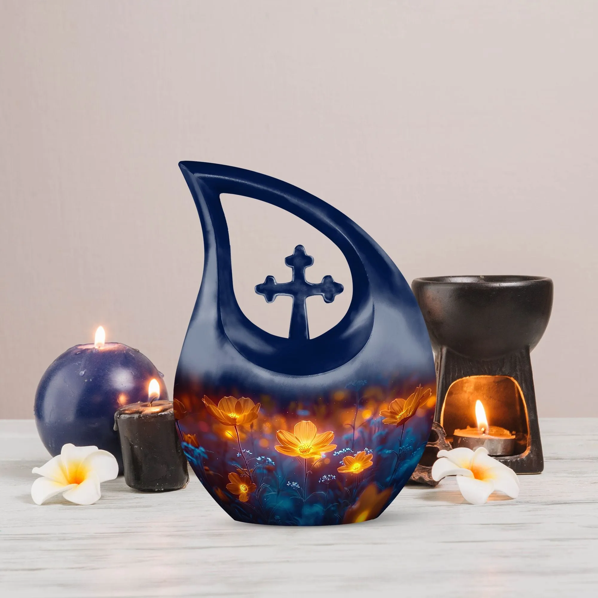 Midnight Floral Tributes - Cross Drop Urn for Cherished Memories