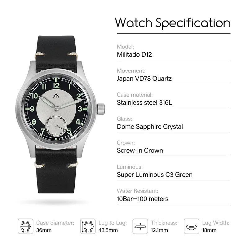 Militado 36mm Classic Tuxedo Men Watch