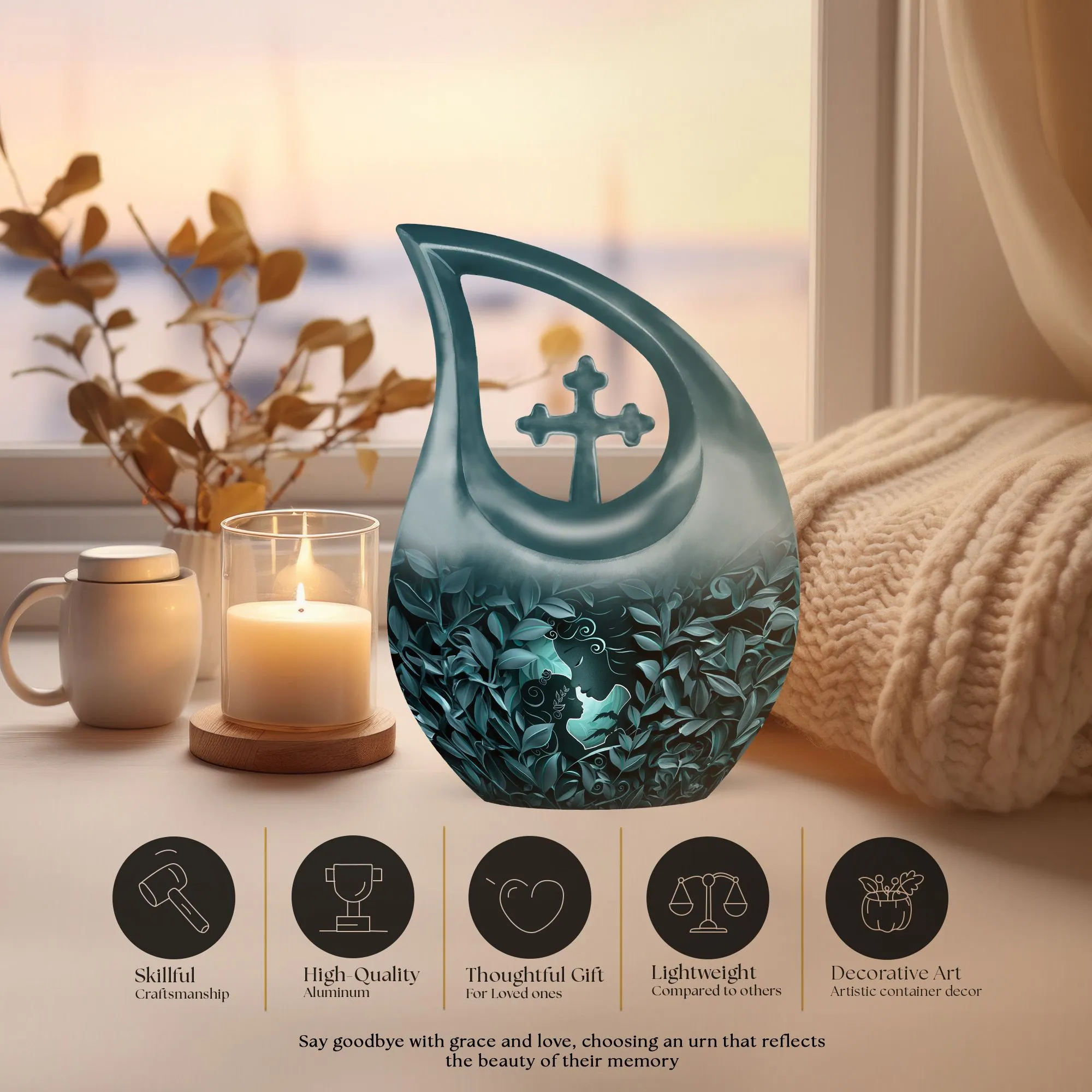 Mother Love Embrace: Aluminium Memorial Urn For Human Ashes