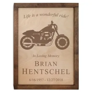 Motorcycle Wall Mounted Wood Cremation Urn Plaque