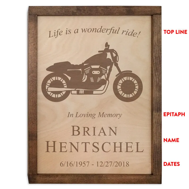 Motorcycle Wall Mounted Wood Cremation Urn Plaque