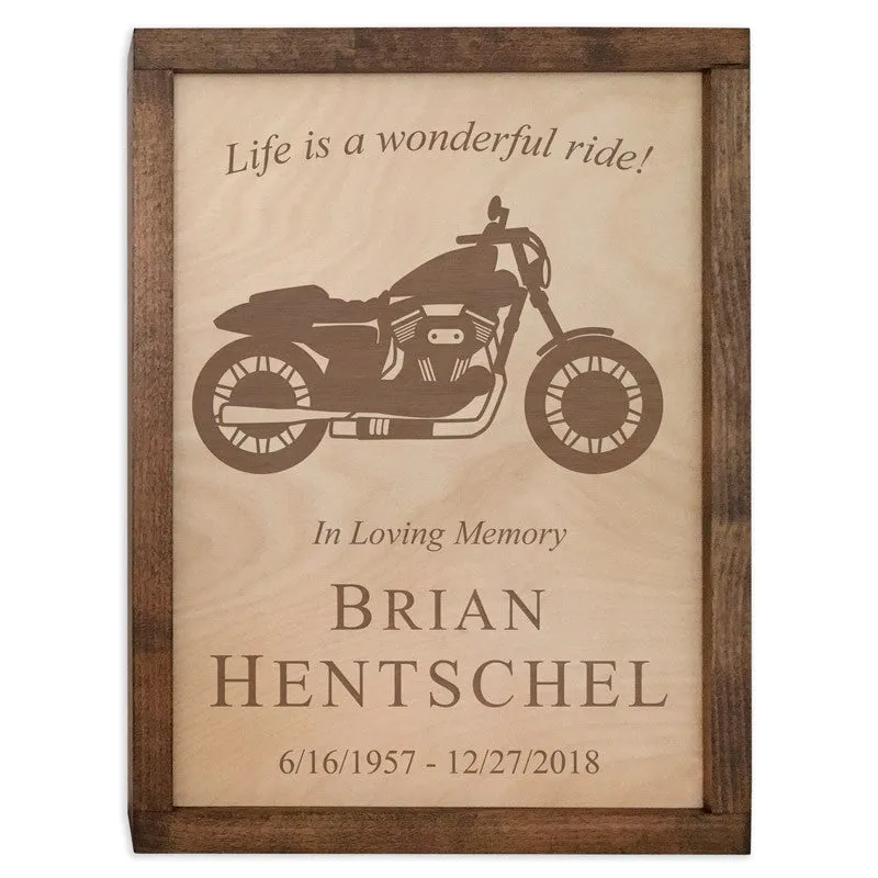 Motorcycle Wall Mounted Wood Cremation Urn Plaque