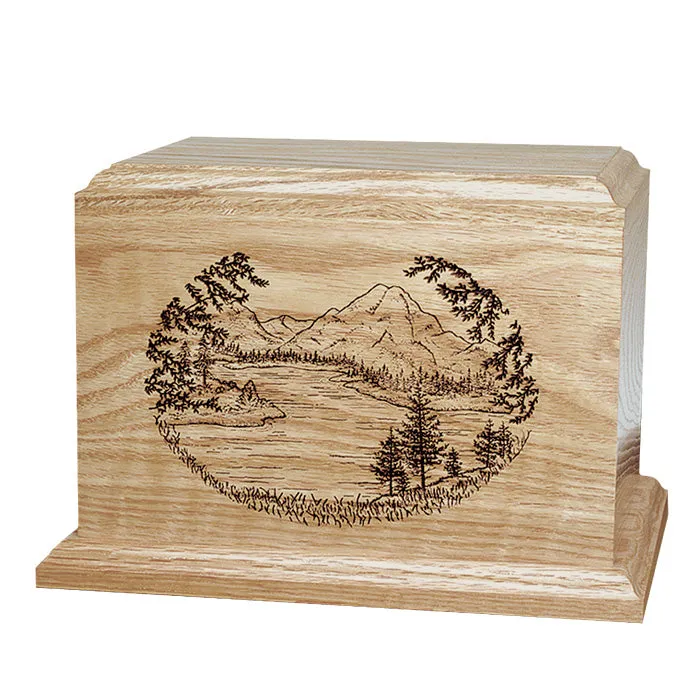 Mountain Lake Wooden Cremation Urn