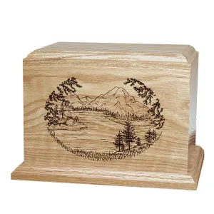 Mountain Lake Wooden Cremation Urn