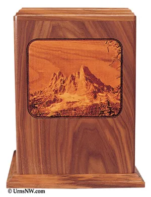 Mountain Photo Laser Engraved Wood Urn