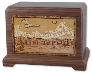 Mountain Splendor Cremation Urn with Wood Inlay Art