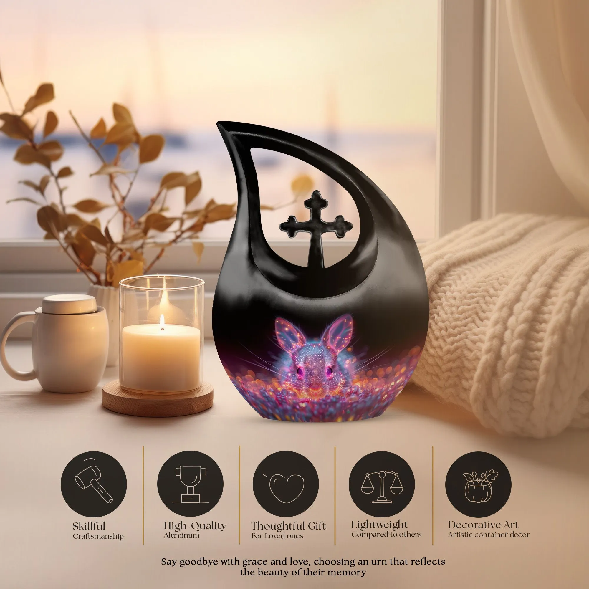 Neon Rabbit Reverie Memorial Urn Large Sanctuary for Heartfelt
