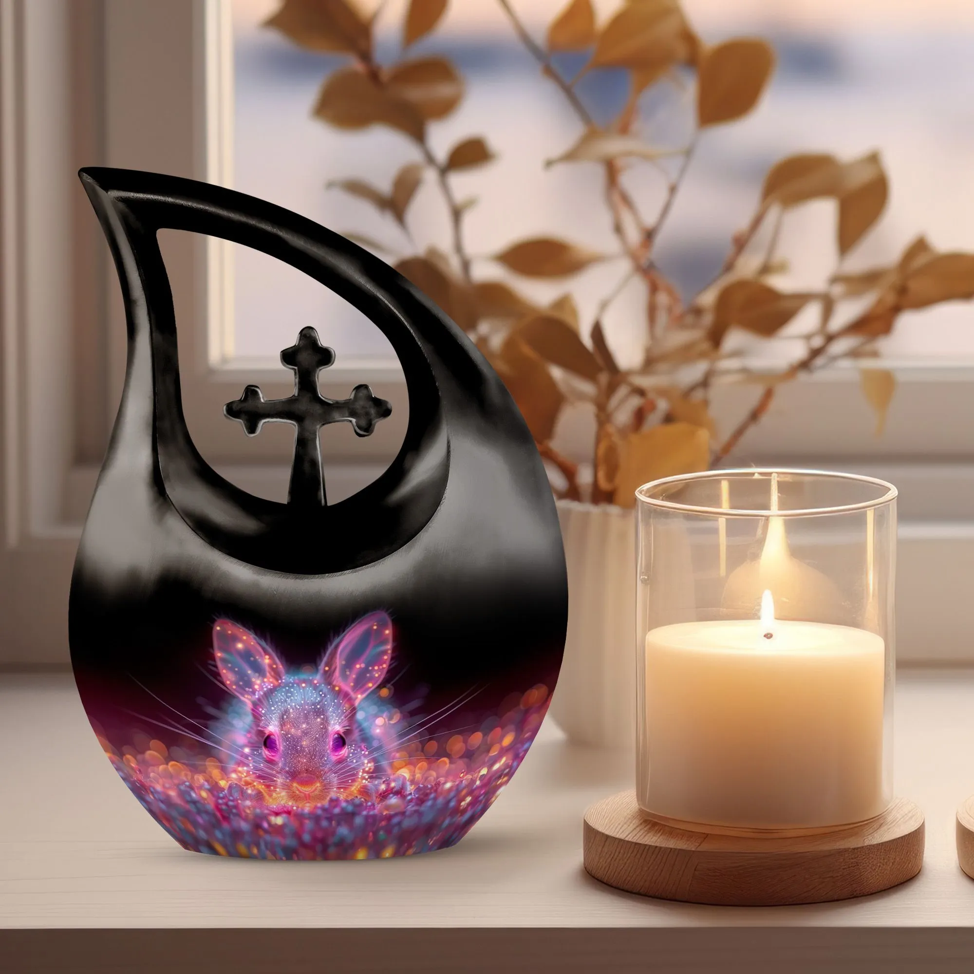 Neon Rabbit Reverie Memorial Urn Large Sanctuary for Heartfelt