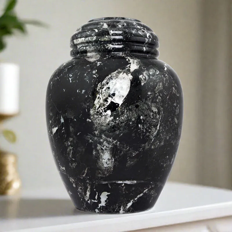 Noire Black Marble Memorial Urn in Large