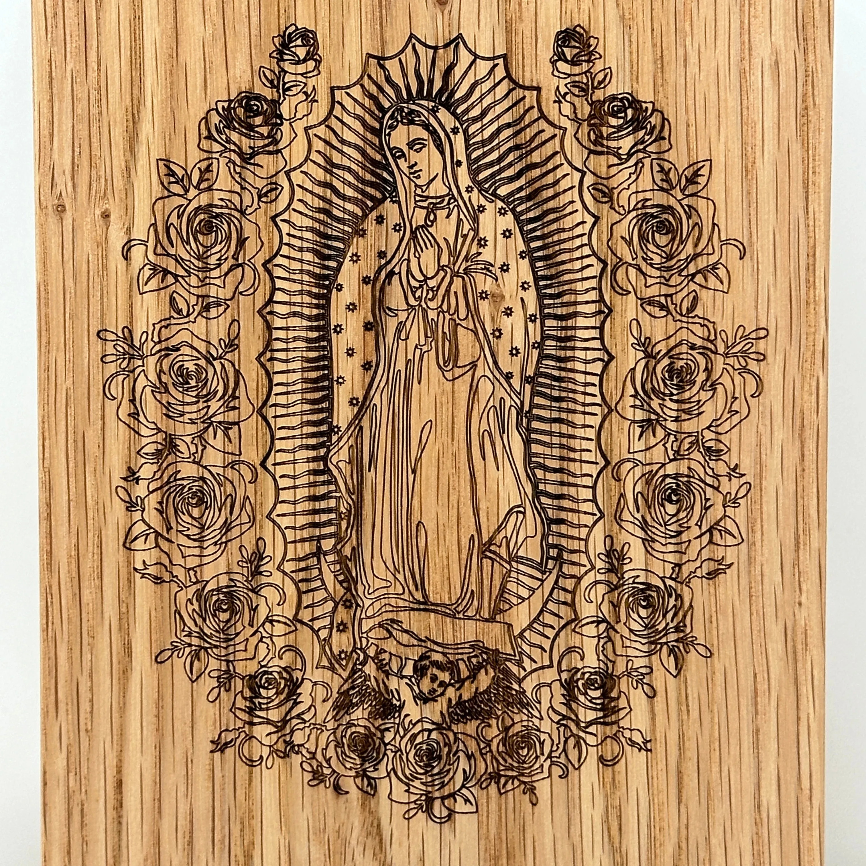 Our Lady of Guadalupe Urn in Oak