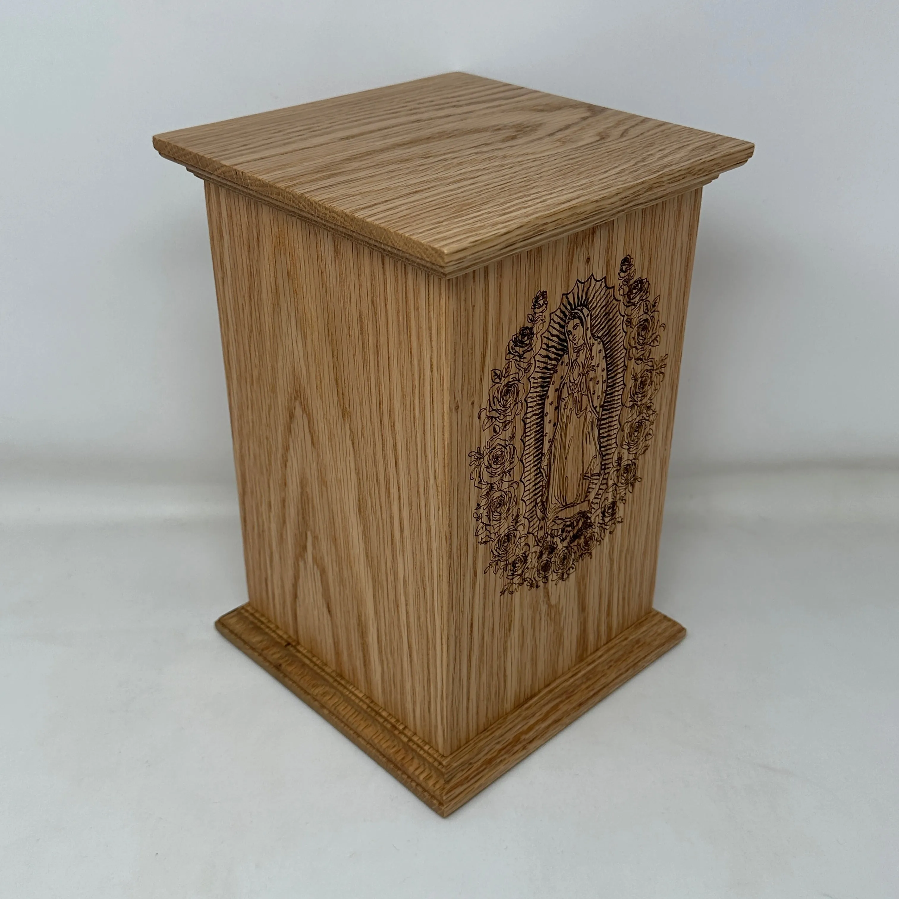 Our Lady of Guadalupe Urn in Oak