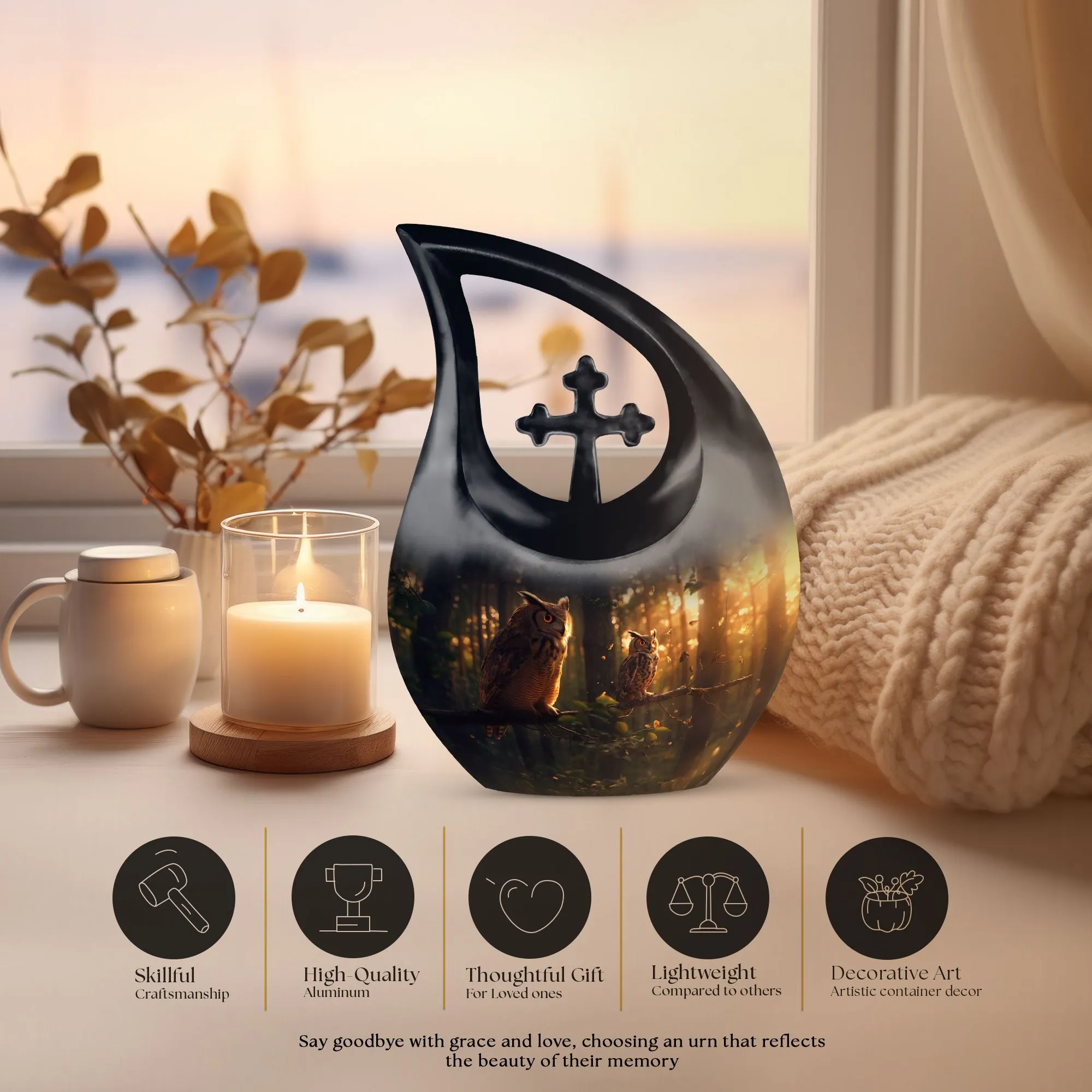 Owl Essence: Divine Resting Place Memorial Urn in Exceptional Beauty