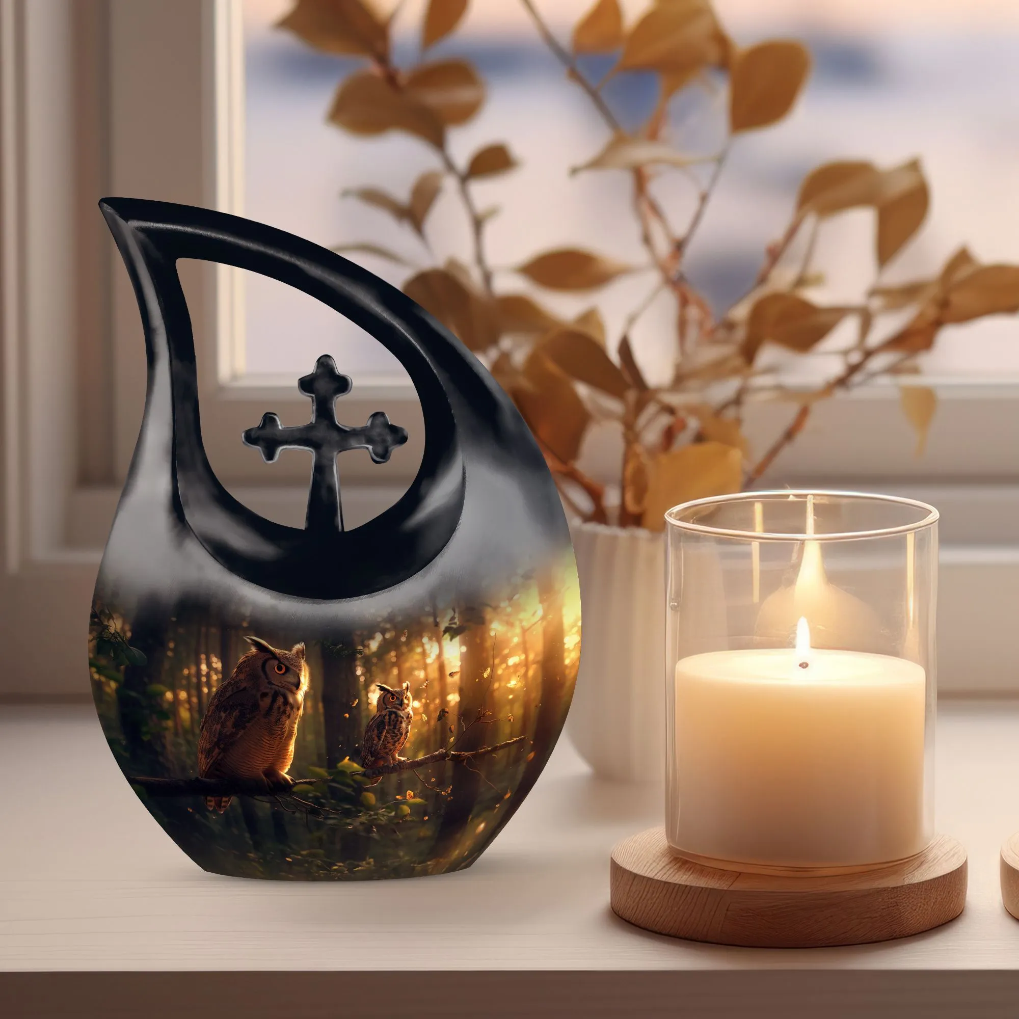 Owl Essence: Divine Resting Place Memorial Urn in Exceptional Beauty