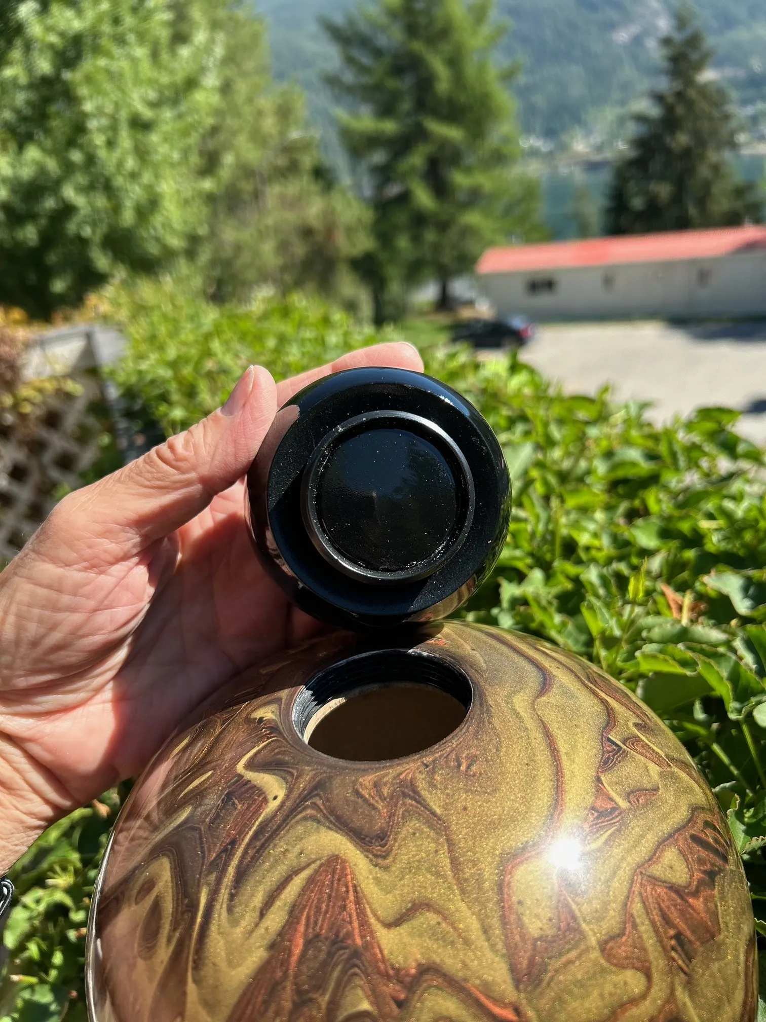 Painted Walnut Turned Urn 11